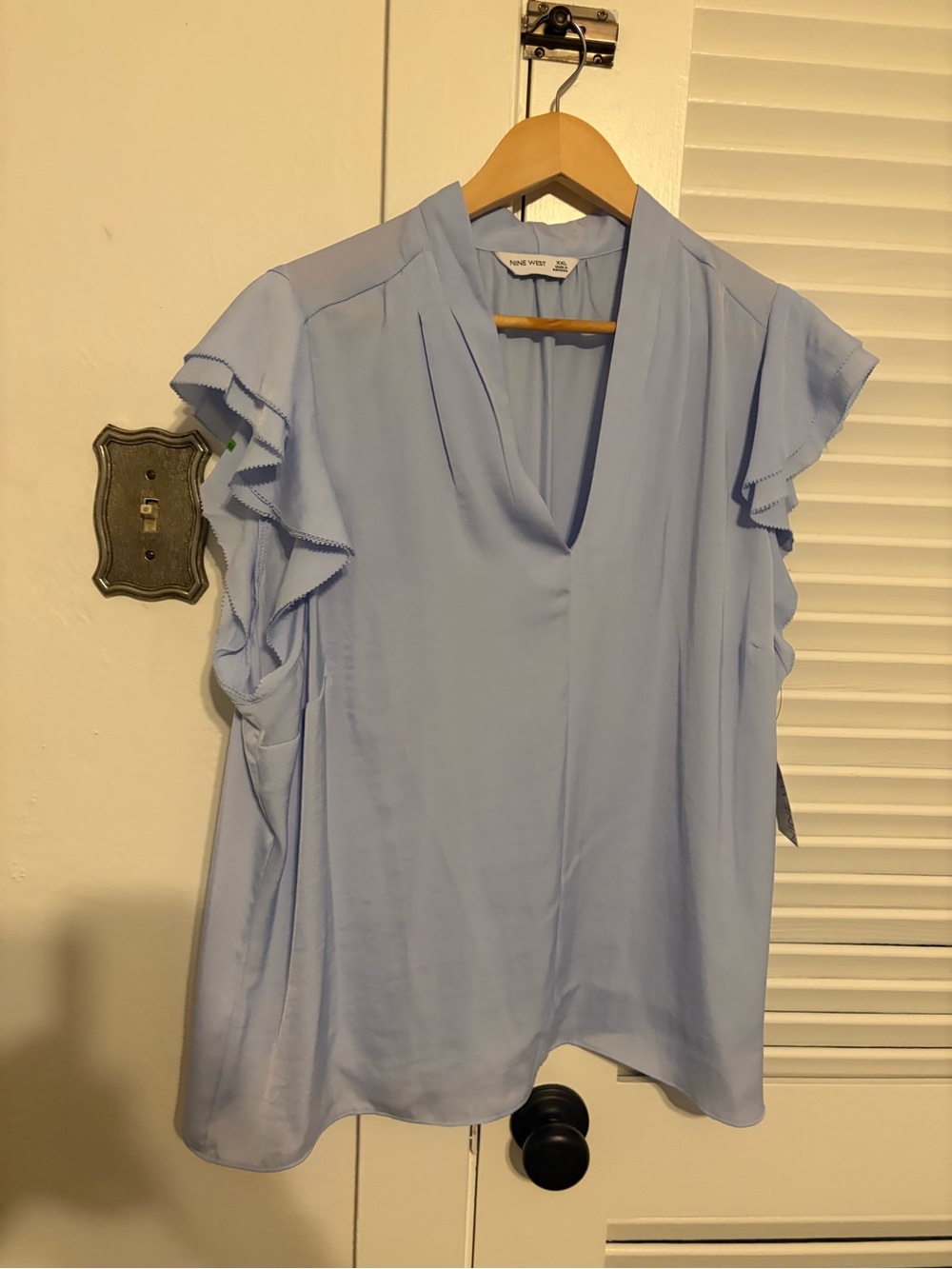 Nine West Light Blue Ruffle Sleeve Blouse